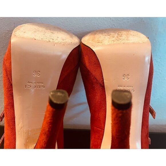 GUCCI SHOES LISBETH HIGH HEEL MARY JANE SUEDE LEATHER PEEP TOE PUMPS SZ 36/6 - Picture 10 of 10